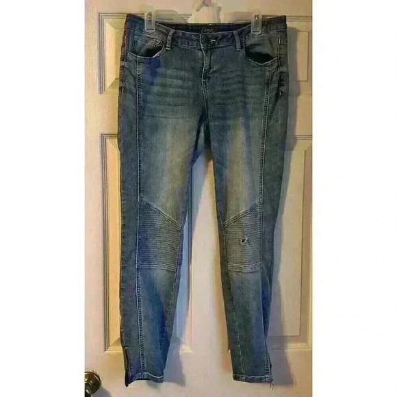 Candies Moto Skinny Jeans Size 11 Juniors Y2K Pink Moto Stripe Zip Ankle - Picture 1 of 8